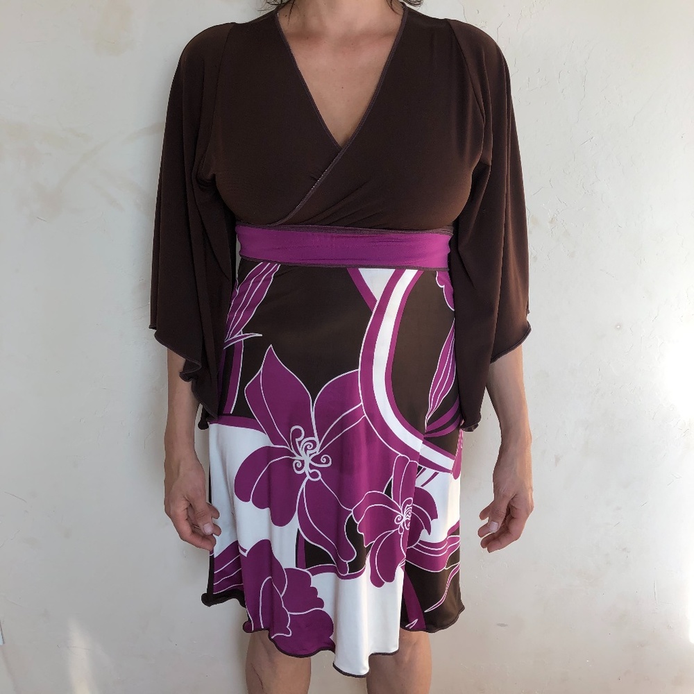 Autumn Teneyl Kimono Dress M in Purple White Brown